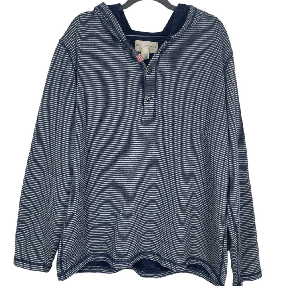 Ralph Lauren Denim & Supply USA Flag Patch Navy Striped Hoodie Size XL